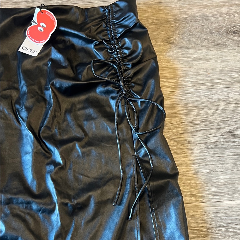 Black Faux Leather Pencil Skirt - Picture 2 of 3